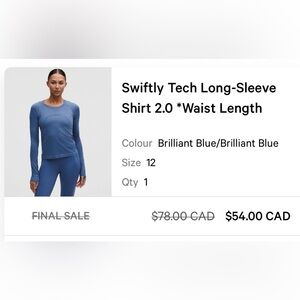 Lululemon Swiftly Tech Long Sleeve 2.0 Waist Length